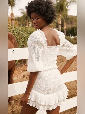 New! SAYLOR gal dress ivory smocked lace S